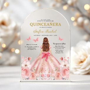 Quinceañera Blush Pink Rose Floral Butterfly Acrylic Invitations