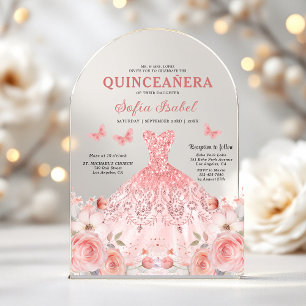 Quinceañera Blush Pink Rose Floral Butterfly Acrylic Invitations