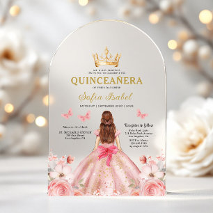 Quinceañera Blush Pink Rose Floral Butterfly Acrylic Invitations