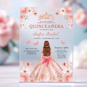 Quinceañera Blush Pink Rose Floral Butterfly Acrylic Invitations