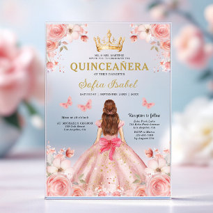 Quinceañera Blush Pink Rose Floral Butterfly Acrylic Invitations