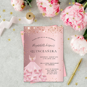 Quinceanera blush pink rose gold dress luxury invitation