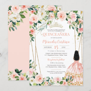Quinceanera Blush Pink Rose Gold, Girl in Gown In Invitation