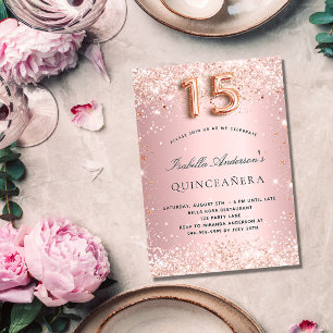 Quinceanera blush pink rose gold glitter invitation