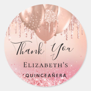 Quinceanera blush pink rose gold glitter name classic round sticker