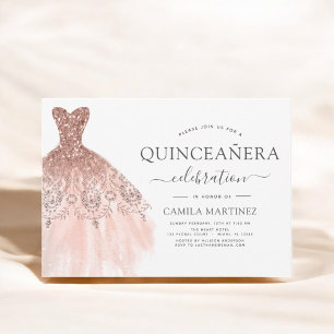 Quinceanera Blush Pink - Rose Gold Glitter Sparkle Invitation