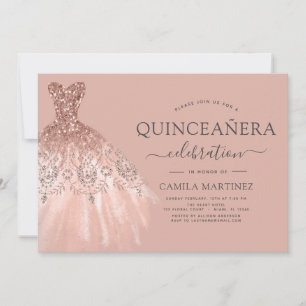 Quinceanera Blush Pink - Rose Gold Glitter Sparkle Invitation
