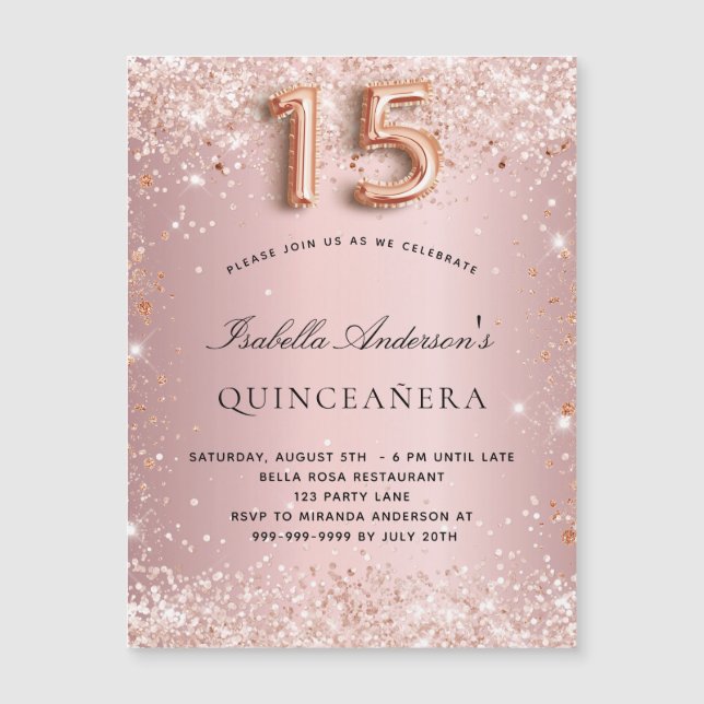Quinceanera blush pink rose gold magnet invitation (Front)