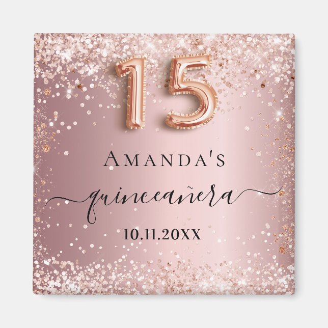 Quinceanera blush pink rose gold name magnet (Front)