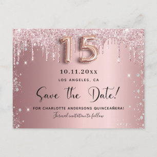 Quinceanera blush pink silver dust save the date announcement postcard