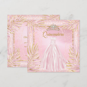 Quinceanera Blush Pink Tiara Dress Birthday Party Invitation