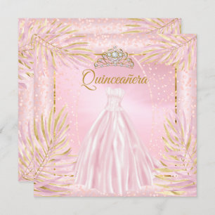 Quinceanera Blush Pink Tiara Dress Birthday Party Invitation