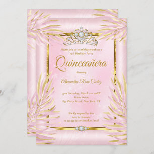Quinceanera Blush Pink Tiara Photo Birthday Party Invitation
