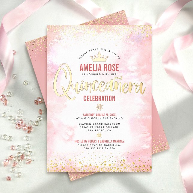 Quinceañera Blush Pink Watercolor Crown Real Gold  (Creator Uploaded)