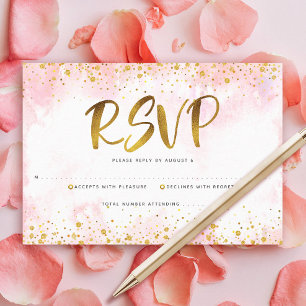 Quinceañera Blush Pink Watercolor Gold Foil Girly  RSVP Card