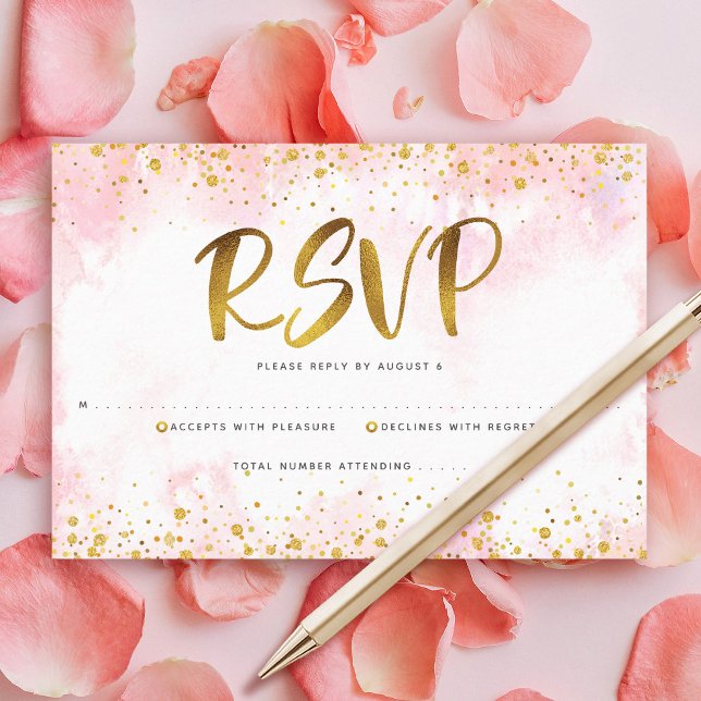 Quinceañera Blush Pink Watercolor Gold Foil Girly  RSVP Card (Creator Uploaded)