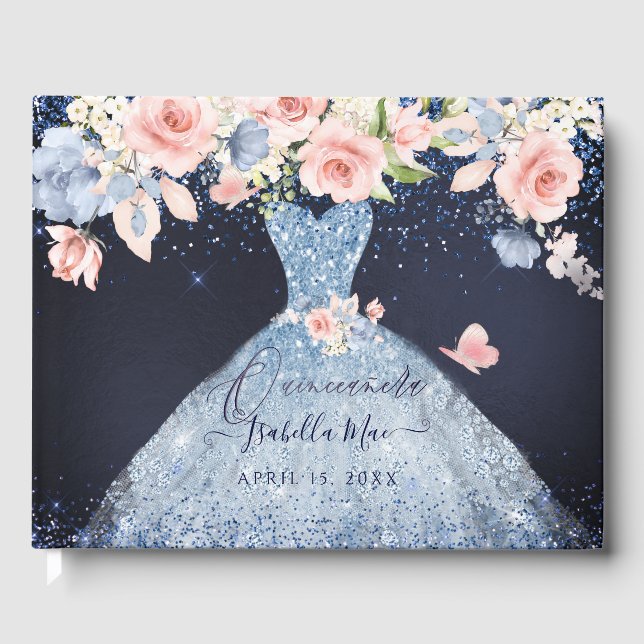 Quinceanera Blush Princess Glitter Gown Confetti G Guest Book (Front)