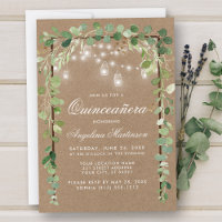 Quinceanera Botanical Green Wood Frame Kraft