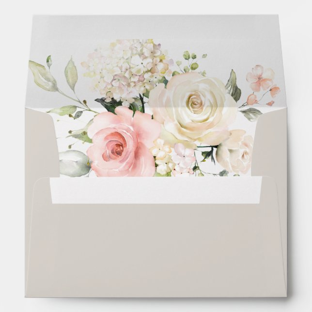 Quinceanera Botanical Pink Floral Invitation Envelope (Back (Bottom))