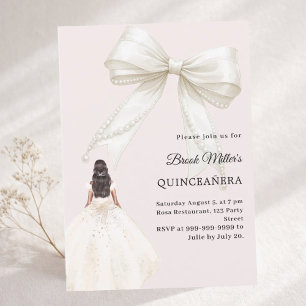 Quinceanera bow ivory dress blush pink invitation