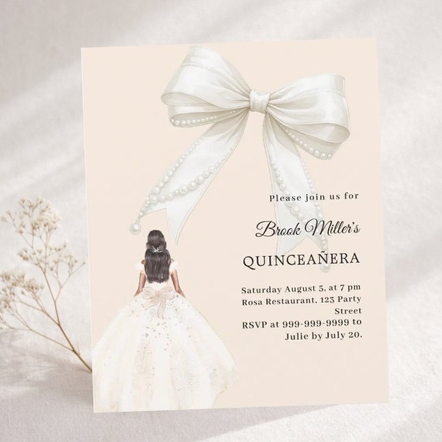 Quinceanera bow ivory dress gold invitation (Creator Uploaded)