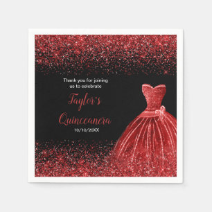 Quinceanera Bright Red Faux Glitter Napkin