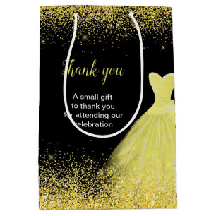 Quinceanera Bright Yellow Dress Faux Glitter Medium Gift Bag
