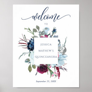 Quinceañera Burgundy, Berry & Blue Welcome Sign