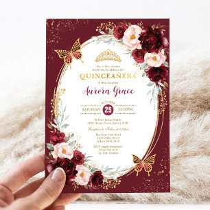 Quinceañera Burgundy Blush Flower Butterflies Invitation