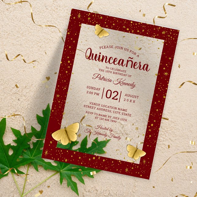Quinceañera Burgundy&Gold Butterflies 15 Birthday Acrylic Invitations (Quinceañera Burgundy&Gold Butterflies 15 Birthday Acrylic Invitations
)