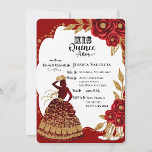 Quinceanera Burgundy Gold Cowgirl Invitation