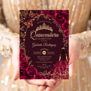 Quinceanera Burgundy Gold Invitation