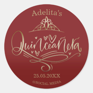 Quinceañera burgundy red 15th birthday classic round sticker
