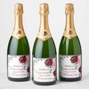 Quinceanera Burgundy Red Floral Champagne Label