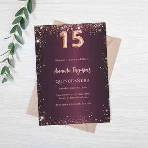 Quinceanera burgundy rose gold invitation