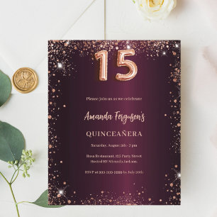 Quinceanera burgundy rose gold invitation