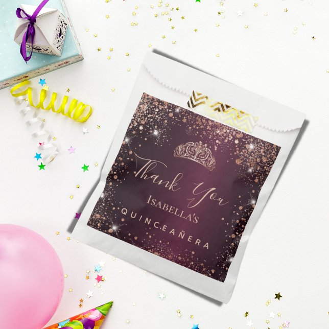 Quinceanera burgundy rose gold tiara thank you  favour bag (Creator Uploaded)