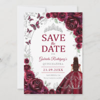 Quinceanera Burgundy Silver Floral