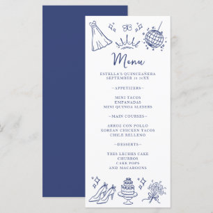 Quinceanera Butterflies Floral Modern Blue White Menu