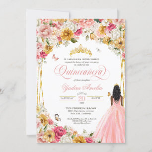  Quinceanera Butterfly Blush Pink & Yellow Floral  Invitation