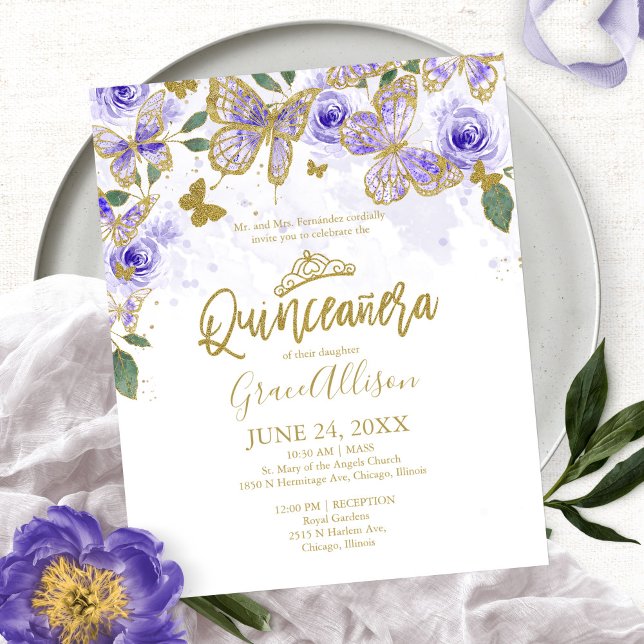 Quinceanera Butterfly Budget Invitation Bilingual (Creator Uploaded)