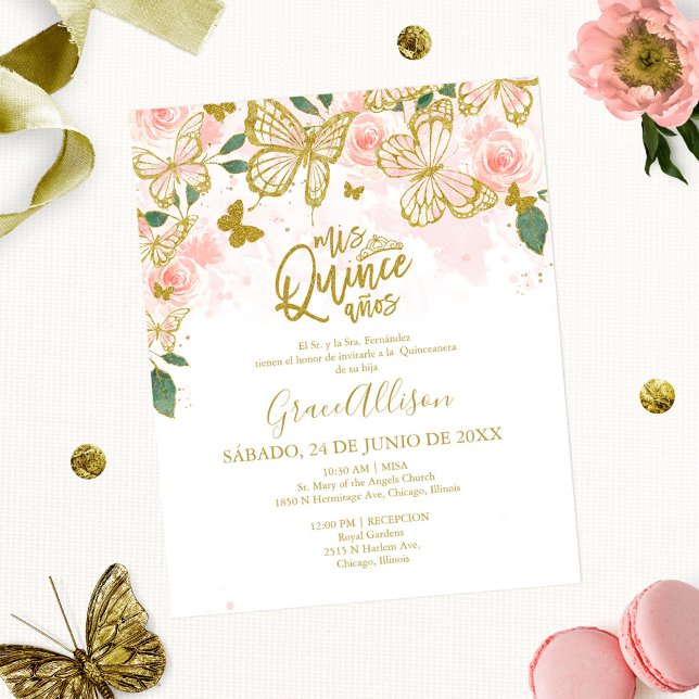 Quinceanera Butterfly Budget Invitation Spanish (Creator Uploaded)