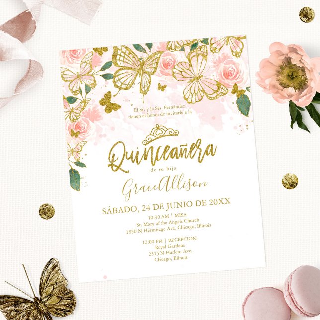 Quinceanera Butterfly Budget Invitation Spanish (Creator Uploaded)