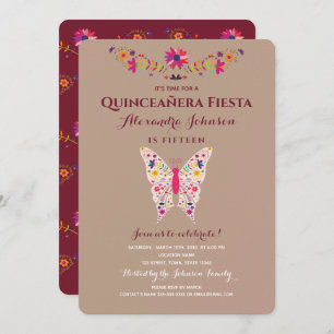 Quinceanera Butterfly Colourful Mexican Art Invitation