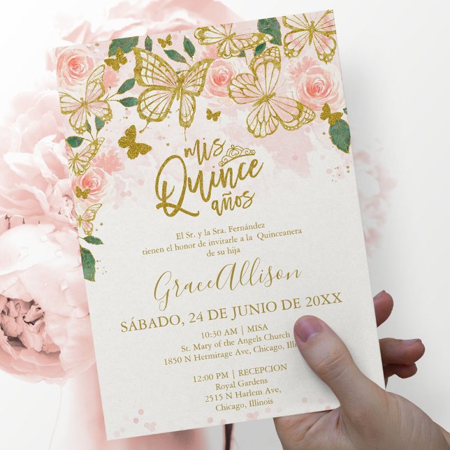 Quinceanera Butterfly Invitation Spanish Wording  (Creator Uploaded)