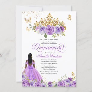 Quinceañera Butterfly & Purple Watercolor Flowers Invitation