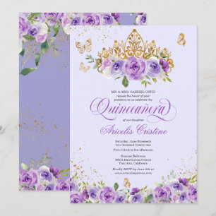 Quinceañera Butterfly & Purple Watercolor Flowers  Invitation