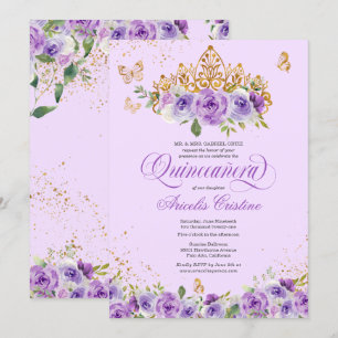 Quinceañera Butterfly & Purple Watercolor Flowers  Invitation