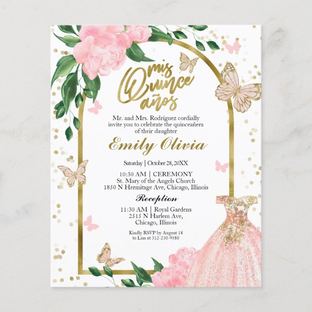 Quinceanera Butterflys Budget Invitation (Front)