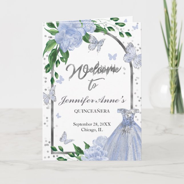 Quinceanera Butterflys Dusty Blue Gown Programs (Front)